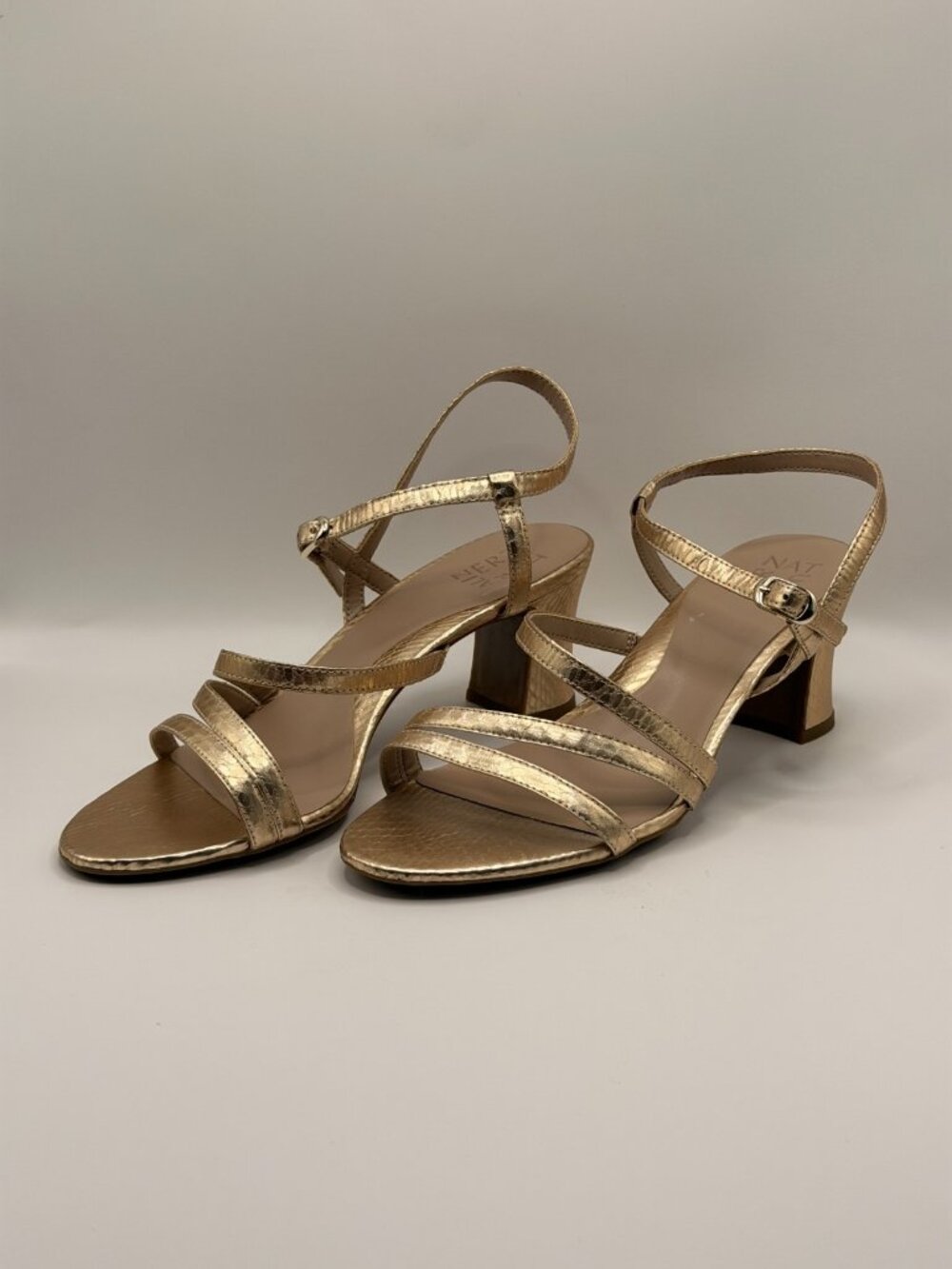 Naturalizer Womens Nellie Champagne Strap  Block Heel Sandal Sz 9 M